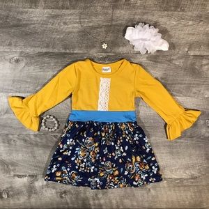 New boutique mustard yellow lace accent dress
